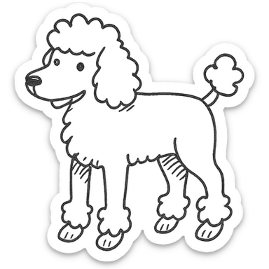 poodle dog, hand drawn black outline sticker