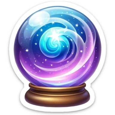 crystal magic ball with mystical swirling liquid inside, fortune telling sphere with potion-like qualities, sparkles and magical glow sticker