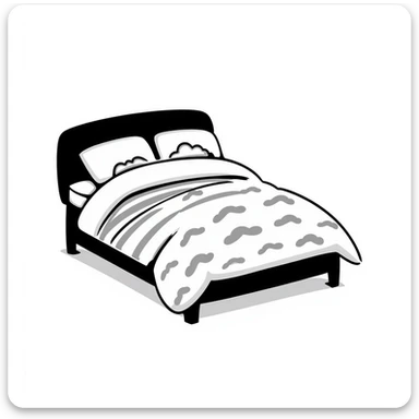 A comfortable bed with pillows and blanket sticker