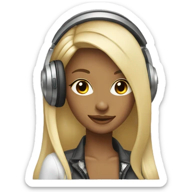 blonde dj girl straight hair with beige headphones sticker