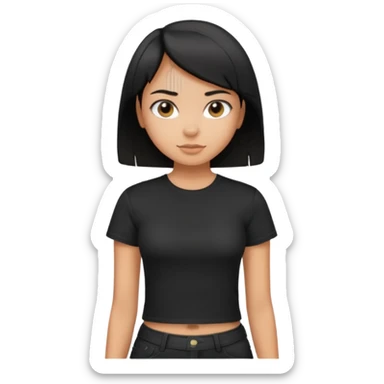 a pretty bratz girl with straight black short hair wearing a black tshirt , tan girl. waist up sticker