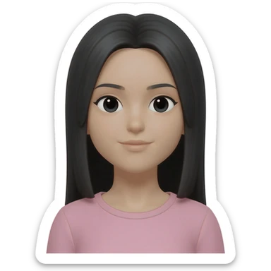 girl with long, straight black hair, beige skin, black eyes, pastel pink top sticker