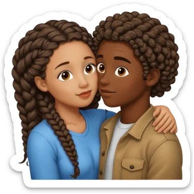 darkskin girl with braids kissing light skin boy with curly hair sticker
