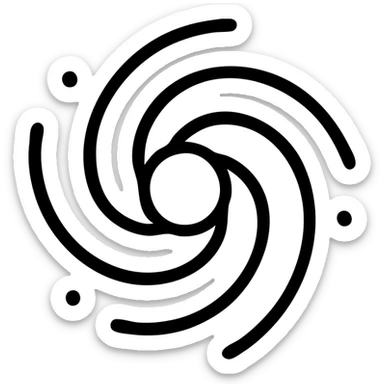 flat outlined icon of a stylized spiral galaxy with a bright center, black outlines, minimal details, no text sticker