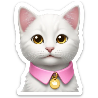 Cute white kitten wearing a pink collar sticker
