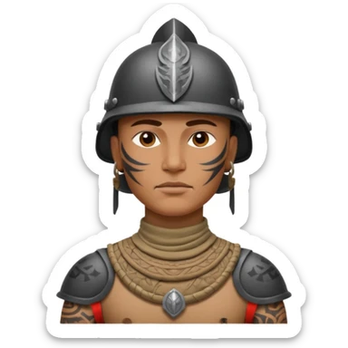 tatooed soldier on neck and face, tribal ancient sticker