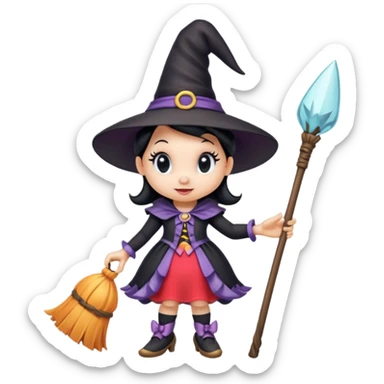 
Minnie as a witch (hat + broom)  cartoon -style/cute and transparent for a sticker sticker