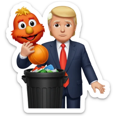 evil trump stuffing elmo in trash can sticker
