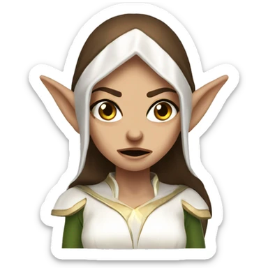 enraged angry, Noble female Elf with Elf ears and brown hair and white robes light skin sticker