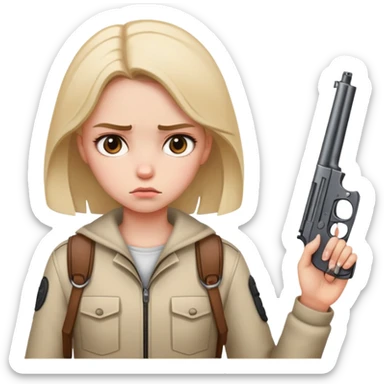 girl looking sad with a gun nearby sticker