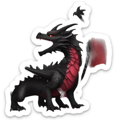 Black dragon breathing red flames, covered in thrones roses sticker