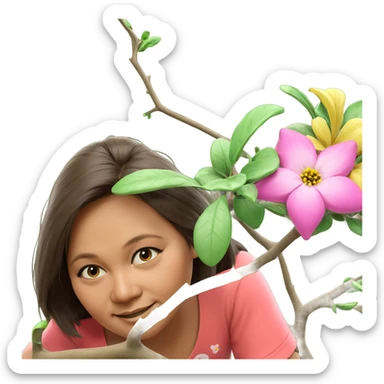 girl with flowers by tree sticker