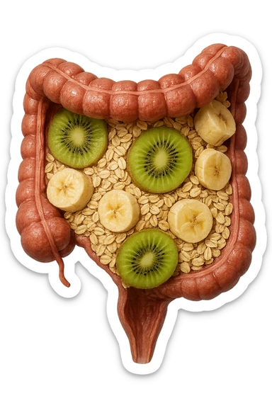 avena, kiwi e banana all'interno di un colon umano anatomico realistico, iperrealistico 4k sticker