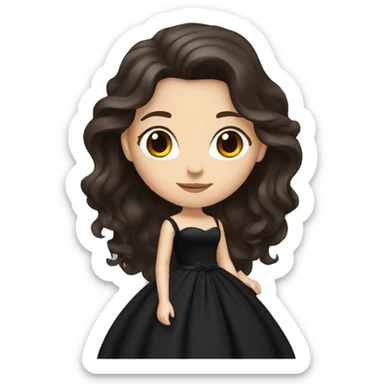 White Girl with wavy dark brown long hair, brown eyes in a black wedding dress sticker
