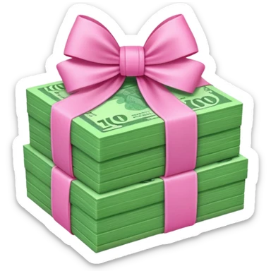 Bright Green Australian $100 notes stacked together and wrapped in a girly pink bow sticker