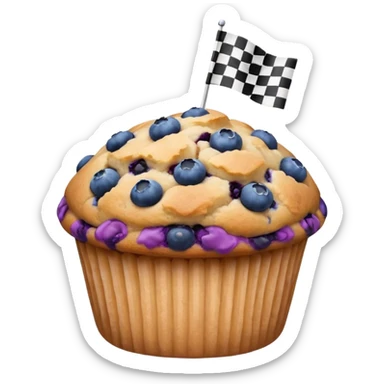 blueberry muffin with a race flag on top sticker