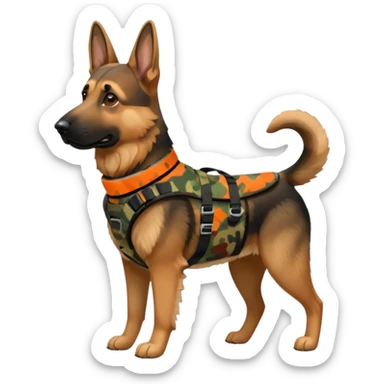 German shepherd dog with camo harness  sticker