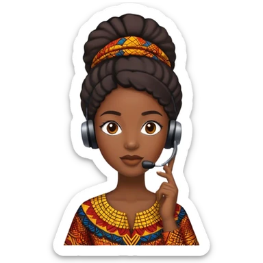 black female customer support agent wearing ankara sticker