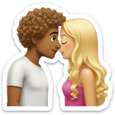 Tanned curly hair man kisses a blonde girl with straight hair  sticker