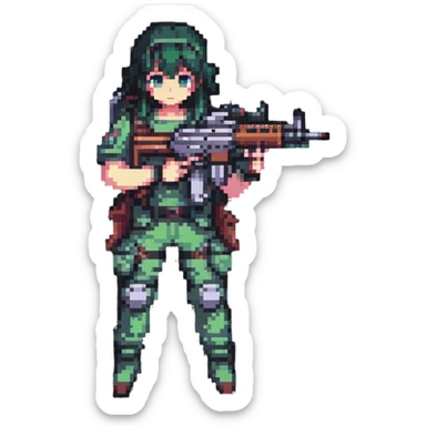 anime style PUBG character with assault rifle sticker