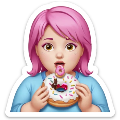 fat girl with pink hair eating donuts sticker