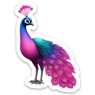 Pink ombre peacock standing with glitter sticker