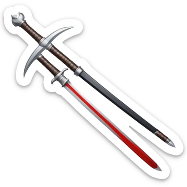 Double-edged arched sword with sticker