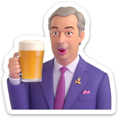 Nigel Farage sipping a pint of lager, 3D emoji style sticker