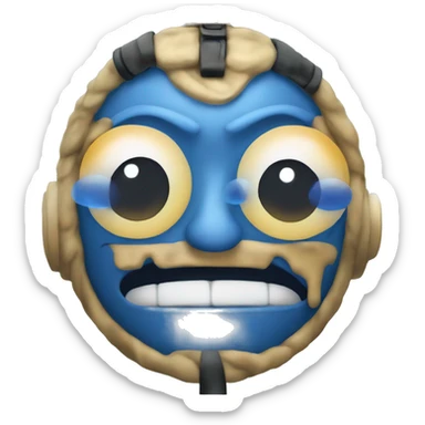 A sentinent Blue phone with Dot eyes and a Mouth sticker