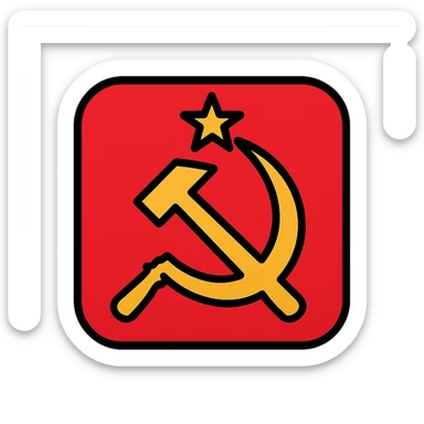 Soviet Union sign, hammer and sickle, stylized, gold on red background, minimal, no text sticker