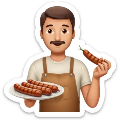 Guy holding a plate of beef sausage sticker