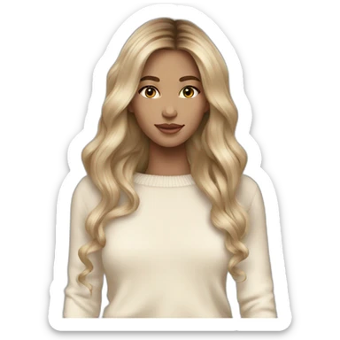 Blonde balayage long hair white women beige sweater sticker