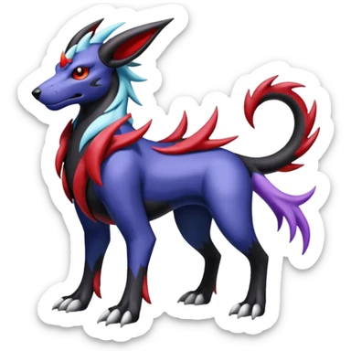 Black and blue and red and purple and white and grey colorful shiny edgy cool badass Manectric-Zygarde-Houndoom-fusion-hybrid-Fakémon-creature, full body sticker