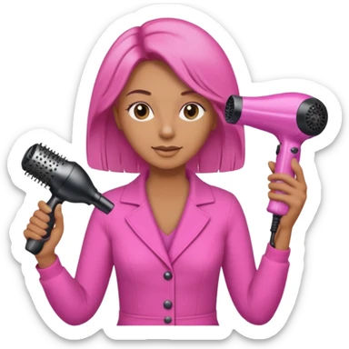 peluquera con secador de pelo y peine en la mano, vestida de rosa sticker