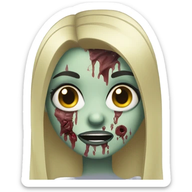 girl zombie with black long hair with teeth and serious face  sticker