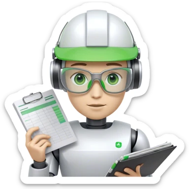 human like robot accountant with Green eyeshades visor holding spreadsheets sticker