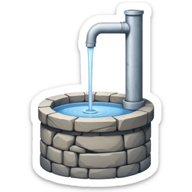 a minimalistic water well made out of stone sticker