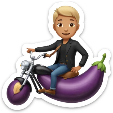 smiling man in black jacket riding eggplant  sticker