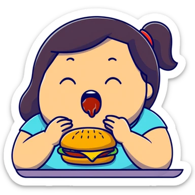 fat girl crying and eating a burger sticker