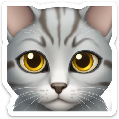 Cat of the silver chinchilla breed, white-gray color, yellow fur on the nose, brown ears, blue eyes sticker