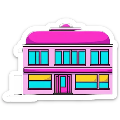 magnifying glass over a beauty salon building sticker