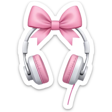 White aesthetic headphones with pink bow sticker