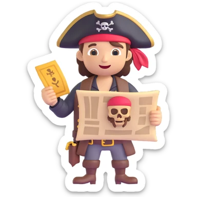 pirate with a treasure map, 3D emoji style sticker
