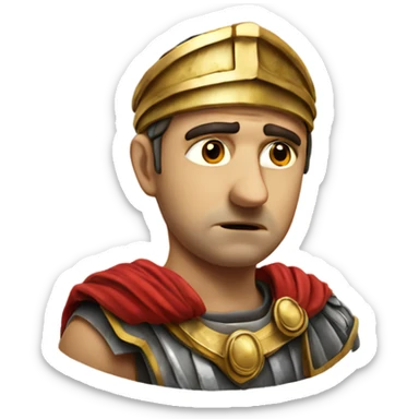 A sad Roman legionary holding his head photorealistic sticker