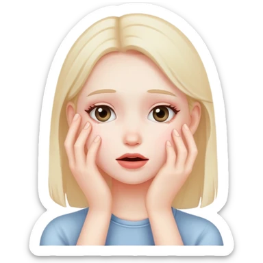 Blushing girl hand over face sticker