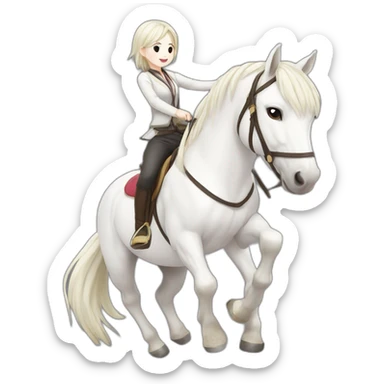white horse riding japanese cute girl sticker