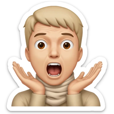 Man with hands wrapped around his throat front view while screaming sticker