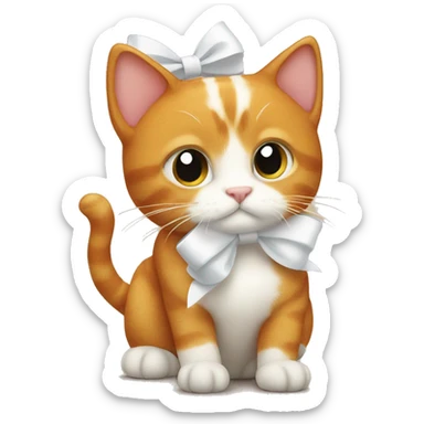 Ginger cat with a white bow sticker