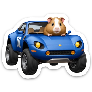 Dirty Joke’s Midnight-blue Local Motors Rally Fighter off road race car being driven by a five foot tall Guinea pig  sticker