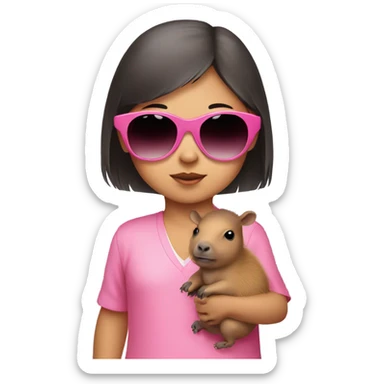 Asian baby girl in pink with sunglasses with capybara  sticker